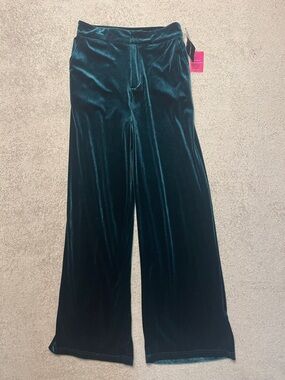 Women Velvet Wide-Leg Pants - Teal Green